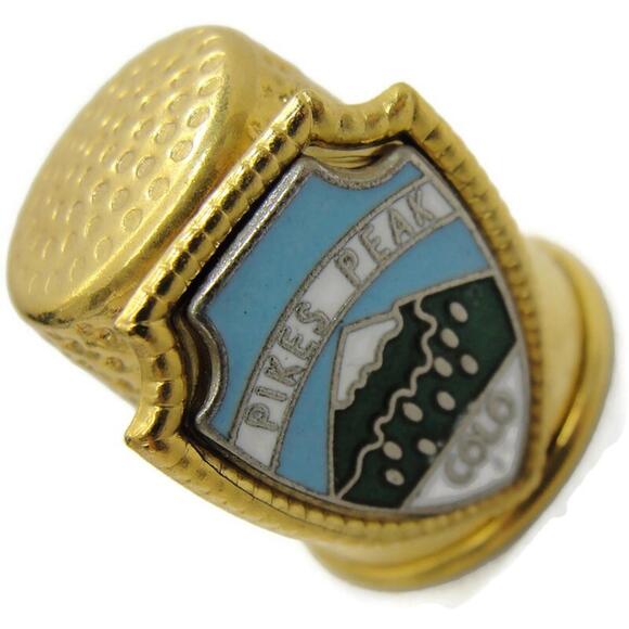 Other - Pike's Peak Colorado Metal Thimble Vintage Gold Tone